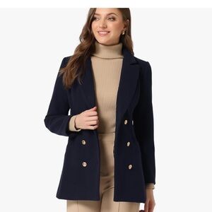 Elegant Navy Double-Breasted Women's Coat